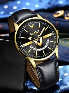 Men Round Pointer Date Quartz Watch