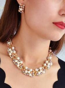 Costume Jewelry Fake Pearl Women Necklace Earrings Set