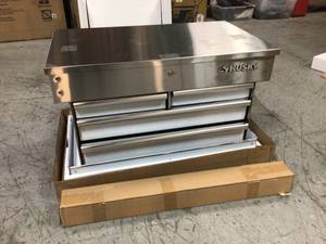 lot 6 image: Husky 33 in. 4-Drawer Stainless Steel Mechanics Cart in like new condition