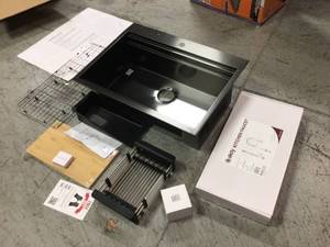 lot 29 image: aKdy All-in-One Matte Black Finished Stainless Steel 33 in. x 20 in. Farmhouse Apron Mount Kitchen Sink with Faucet see pictures