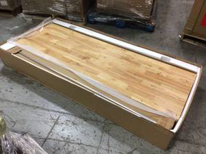 lot 35 image: Husky  72 in. 2-Drawers Adjustable Height Work Table in White open box not used see pictures
