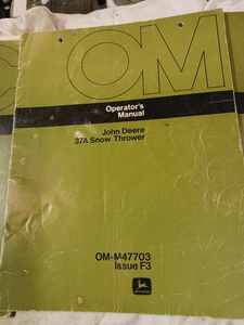 lot 54 image: Six John Deere Manuals including 34 Rotary Mower, 37A Snow Thrower, 39 and 47 Rotary Mowers