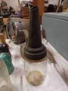 lot 61 image: Vintage Tools including an Oil Jar, 2-Telephone Insulators, Porcelain Electric Fence Insulators