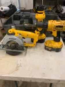 lot 64 image: DeWalt 18 Volt Cordless Tool Set including a 5 14-inch Trim Saw - Never Used, Rotary Tool