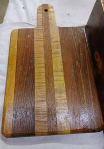 lot 78 image: Two Ornate Wood Display Boxes and a Wood Cutting Board