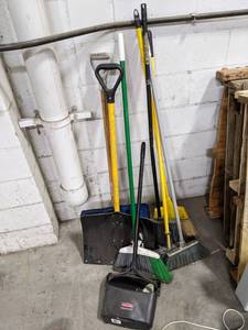 (5) Brooms, (2) Shovels, and Rubber...