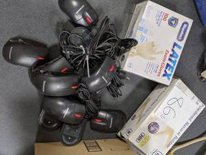 (2) Boxes of Exam Gloves One Open Box, & (10) Levno Computer Mouses