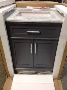 Sonoma 30 in. W x 22 in. D Bath Vanity in. Dark Charcoal with Carrara Marble Vanity Top in White with White Basin by Home Decorators Collection Customer Returns See Pictures