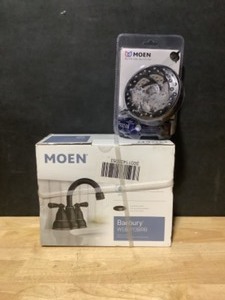 lot 16 image: MOEN Banbury 4 in. Centerset 2-Handle High-Arc Bathroom Faucet in Mediterranean Bronze & Shower Head. See Pictures