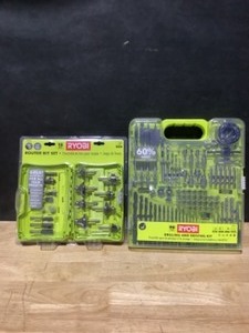 lot 23 image: RYOBI 15 Piece Router Bit Set & 90 Piece Drilling and Driving Kit. See Pictures