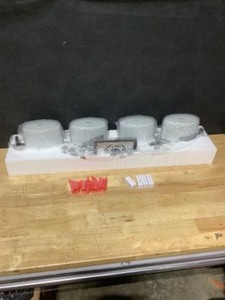 lot 60 image: Hampton Bay Burye 4-Light Oil Rubbed Bronze Vanity Light with Etched White Glass Shades. See Pictures