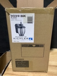 lot 68 image: KICHLER Salisbury 1-Light Black Outdoor Wall Mount Sconce with Clear Seeded Glass. See Pictures