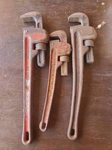lot 34 image: Three Vintage Pipe Wrenches