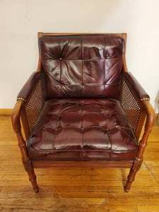 lot 8 image: Mid Centry Modern Elliot Leather & Cane Library Chair