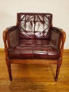 lot 9 image: Mid Centry Modern Elliot Leather & Cane Library Chair
