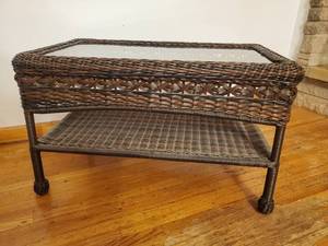 lot 312 image: Wicker Glass-Top Coffee Table