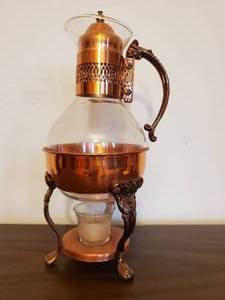lot 185 image: Vintage Glass Copper Coffee Carafe  with Warming Candle Stand