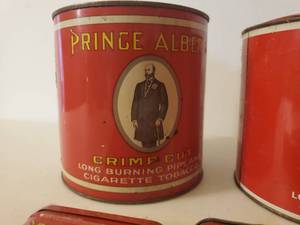 lot 386 image: Five Prince Albert Crimp-cut Tobacco Tins