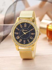 1pc Rhinestone Decor Quartz Watch & 4pcs Bracelet
