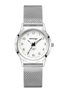 1pc Mesh Strap Round Pointer Quartz Watch & 4pcs Bracelet