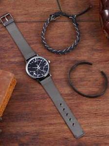 1pc Men Marble Dial Mesh Strap Watch & 2pcs Bracelet