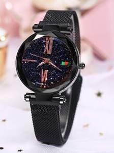1pc Mesh Strap Glitter Dial Quartz Watch & 1pc Bracelet