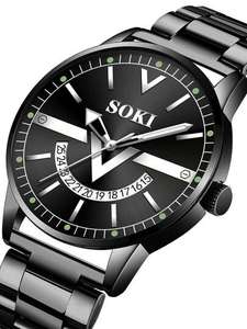 Men Round Pointer Date Quartz Watch