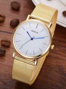 1pc Simple Mesh Strap Quartz Watch & 4pcs Bracelet