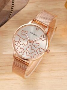 Butterfly Dial Mesh Strap Quartz Watch