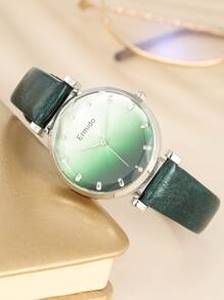 Rhinestone Decor Ombre Dial Round Pointer Quartz Watch