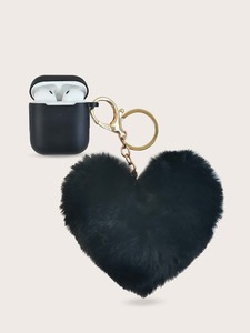 Solid Case For Airpods With Plush Heart Pendant