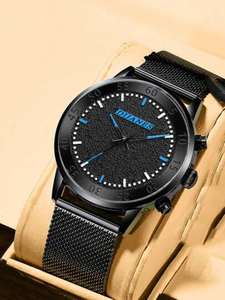 Men Mesh Strap Round Pointer Quartz Watch