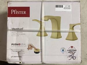 Dual-Handles, Push &amp Seal Drain Lavatory Faucet- Brushed Gold