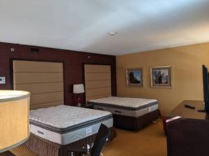 lot 119 image: Room 1110. 2 Full Beds, Marble Circle Nightstand, TV 42 LG, Small Safe, & More