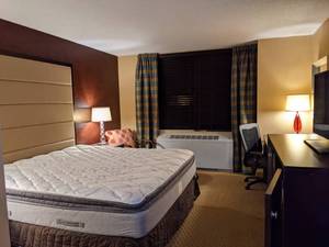 lot 62 image: Room 1417. King Bed, Pedestal Sink, Flatscreen 42 LG, Small Safe, and More