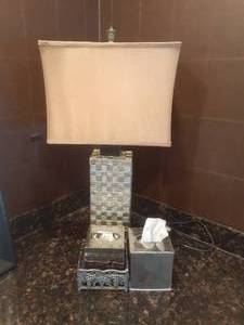lot 220 image: Silver Finish Table Lamp, Tissue Box Covers
