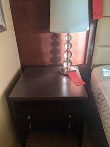 lot 362 image: Brown Wood Nightstand and Bubble Lamp