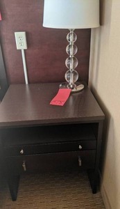 lot 378 image: Large Brown Wooden Nightstand and Bubble Lamp