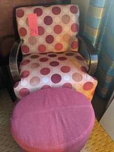 lot 396 image: Funky Polka Dot Chair with Red Ottoman