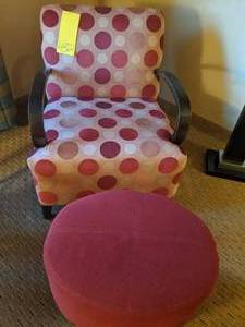 lot 432 image: Lovely Polka Dot Chair with Red Ottoman