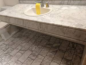 lot 462 image: Large Marbled White Bathroom Counter with Sink