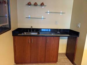 lot 240 image: Beautiful Black Granite Countertop w Sink, Glass Shelves, & More
