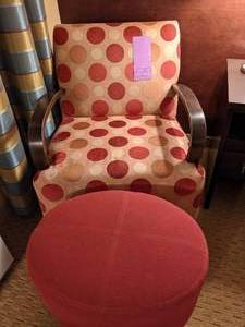 lot 539 image: Polka Dot Chair with Red Ottoman