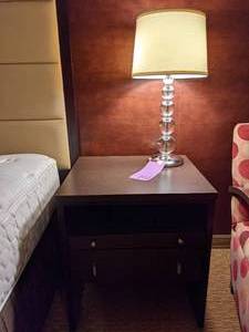 lot 584 image: Stately Wood Nightstand and Bubble Lamp