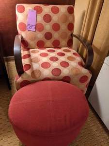 lot 585 image: Fun Polka Dot Chair with Red Ottoman