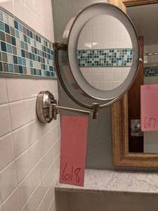 lot 618 image: Bathroom Accessories Magnifying Mirror, Towel Bars, Towel Shelf, & More