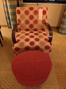 lot 628 image: Polka Dot Chair with Red Ottoman