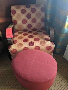 lot 332 image: Adorable Polka Dot Chair with Red Ottoman