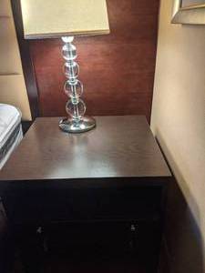 lot 342 image: Standard Wood Nightstand and Bubble Lamp