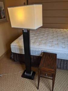 lot 273 image: Lovely Tall Square Black Lamp and Small Night Stand
